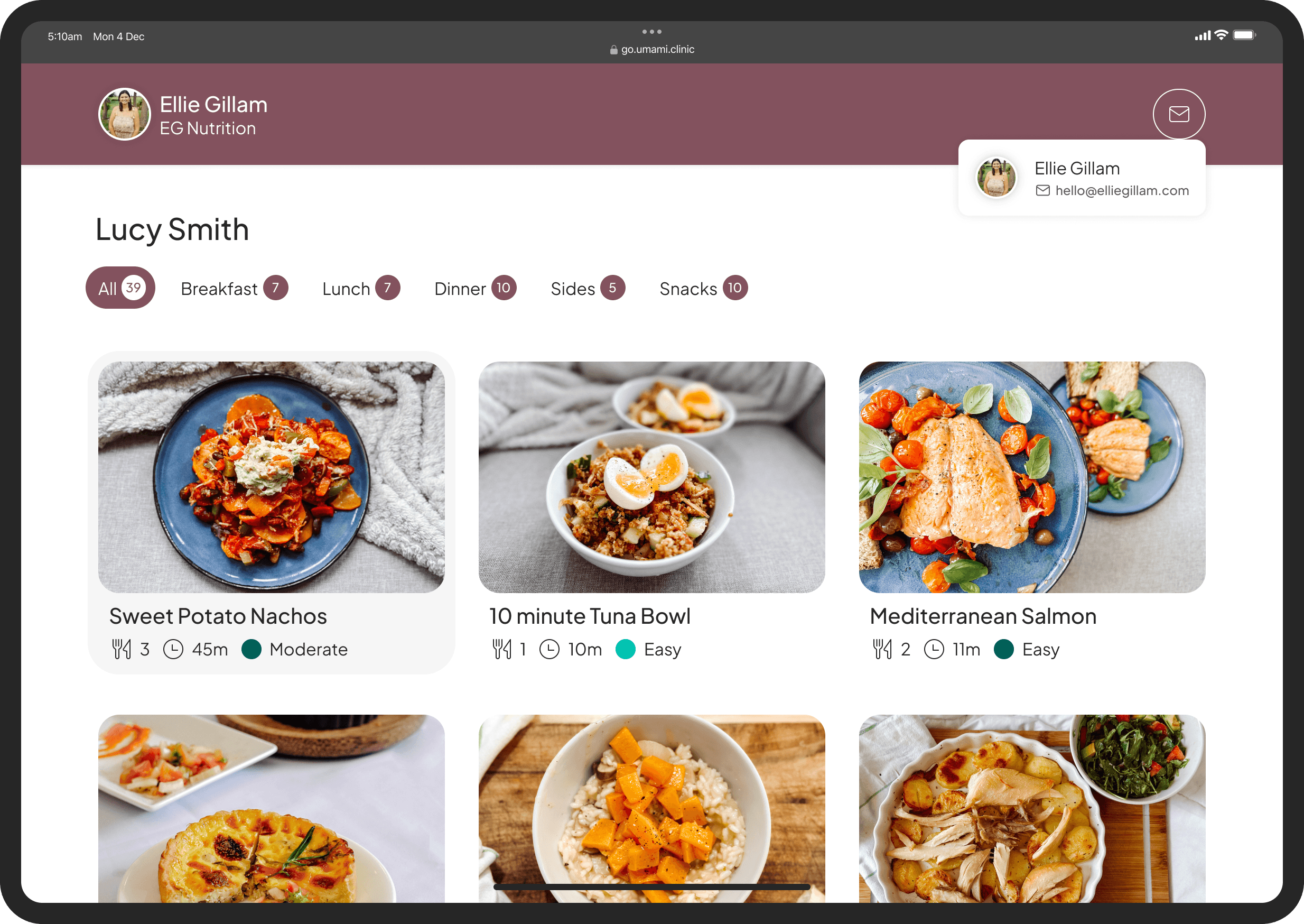 Client nutrition planning portal