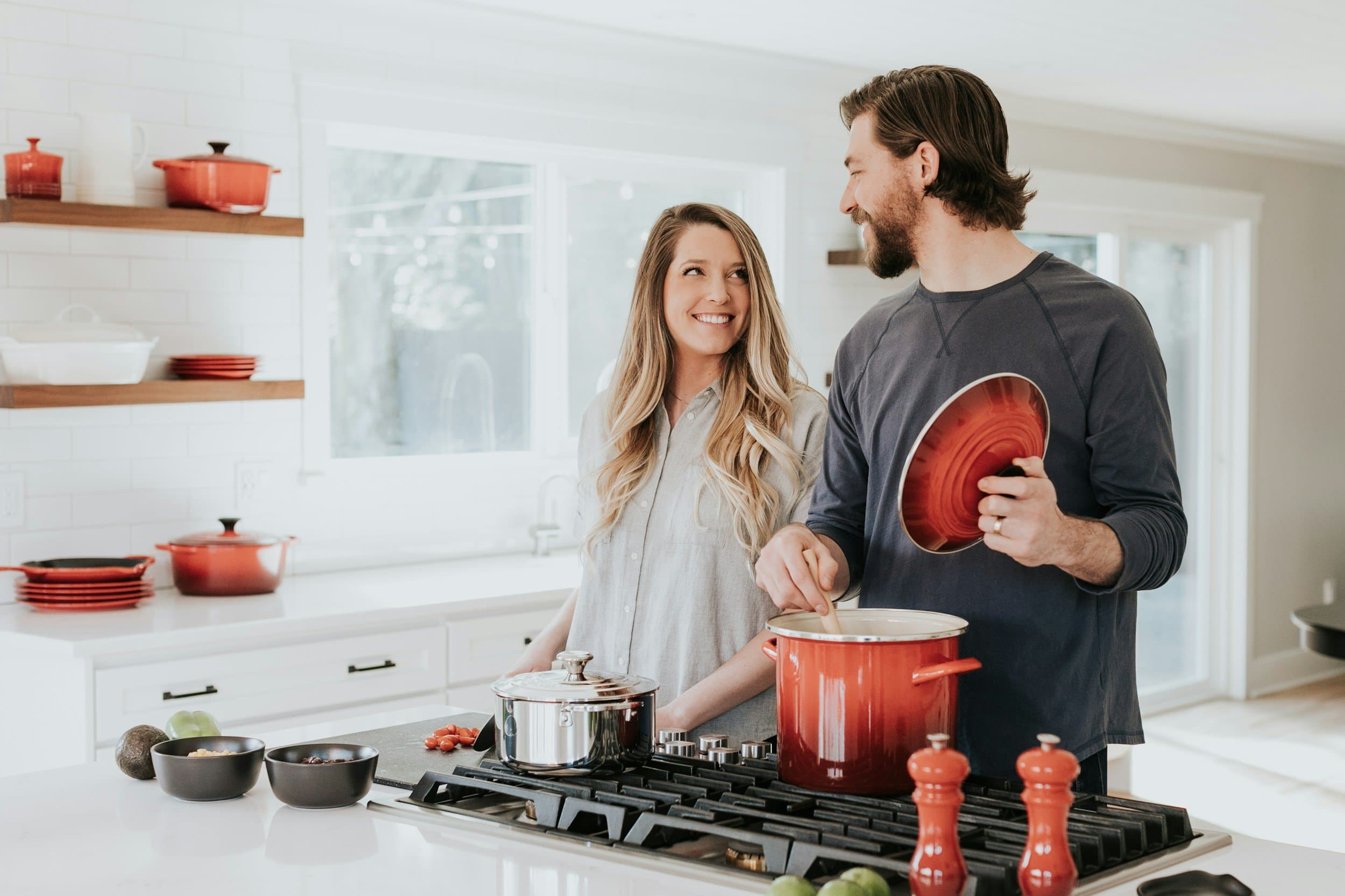 Two people cooking